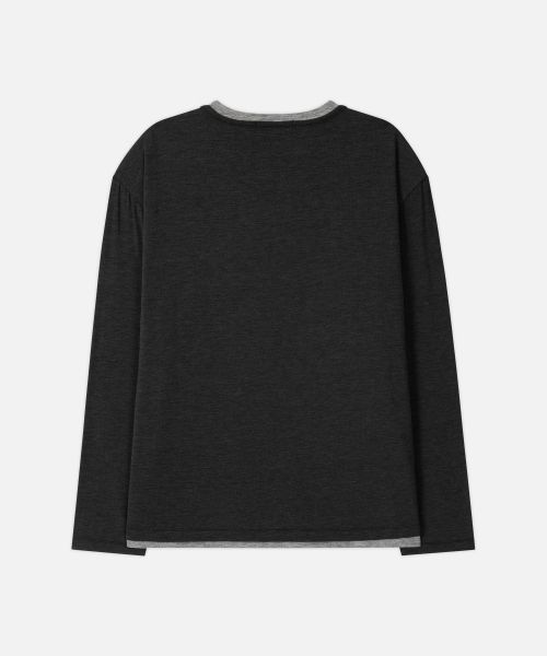 Shop Draw Fit Layered Long Sleeve T-Shirt [Charcoal] DFTS6302CC