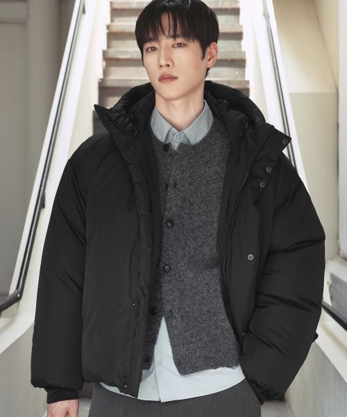 Lookbook Draw Fit Minimal Huron Hooded Down Jacket [BLACK] DFJK4490BK