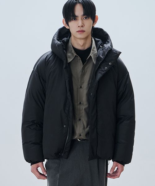 Shop Draw Fit Minimal Huron Hooded Down Jacket [BLACK] DFJK4490BK