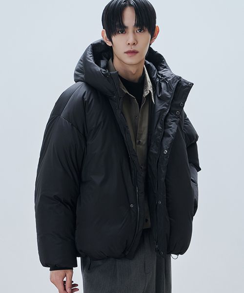 Purchase Draw Fit Minimal Huron Hooded Down Jacket [BLACK] DFJK4490BK
