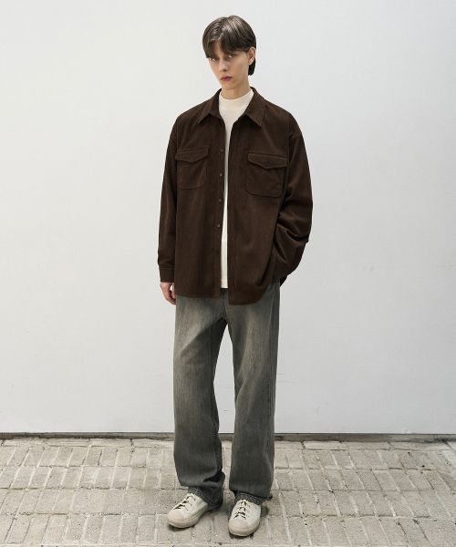 Lookbook Draw Fit Oversized Corduroy Alex Shirt [BROWN] DFSH4303BR