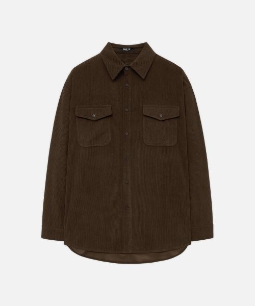 Shop Draw Fit Oversized Corduroy Alex Shirt [BROWN] DFSH4303BR
