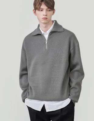 DRAW FIT 宽松版半拉链翻领羊毛针织衫【5色】 DFKN5391 Order DRAW FIT 宽松版半拉链翻领羊毛针织衫【5色】 DFKN5391