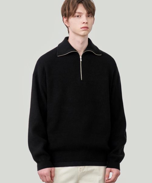 Details for Draw Fit Oversized Half Zip Collar Wool Knit Sweater [5 Colors] DFKN5391