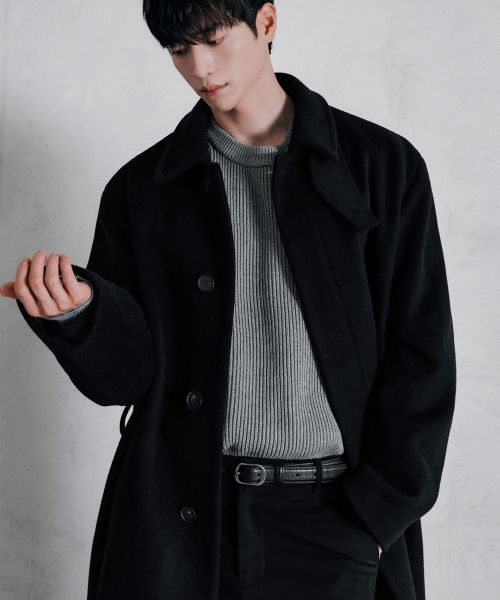 Order Draw Fit Premier Pure Cashmere Balmacaan Coat [Black] DFCT6481BK