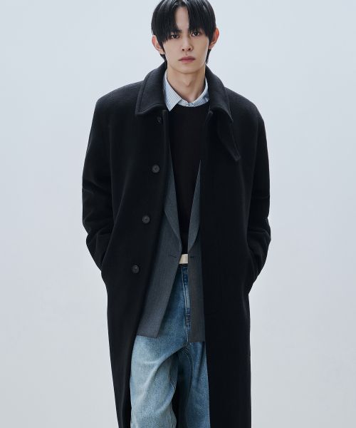 Lookbook Draw Fit Premier Pure Cashmere Balmacaan Coat [Black] DFCT6481BK