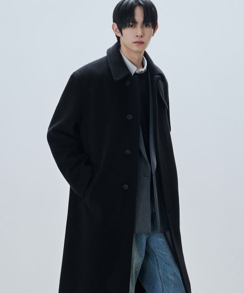 Shop Draw Fit Premier Pure Cashmere Balmacaan Coat [Black] DFCT6481BK
