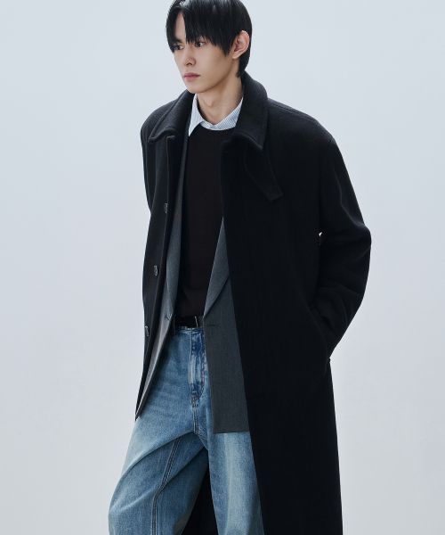 Purchase Draw Fit Premier Pure Cashmere Balmacaan Coat [Black] DFCT6481BK