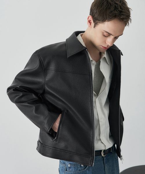Purchase Draw Fit Russell Textured Single Leather Jacket [Black] DFJK6105BK
