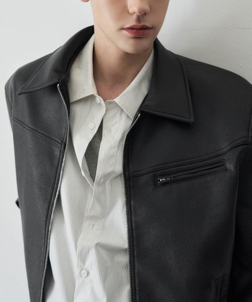 Details for Draw Fit Russell Textured Single Leather Jacket [Black] DFJK6105BK