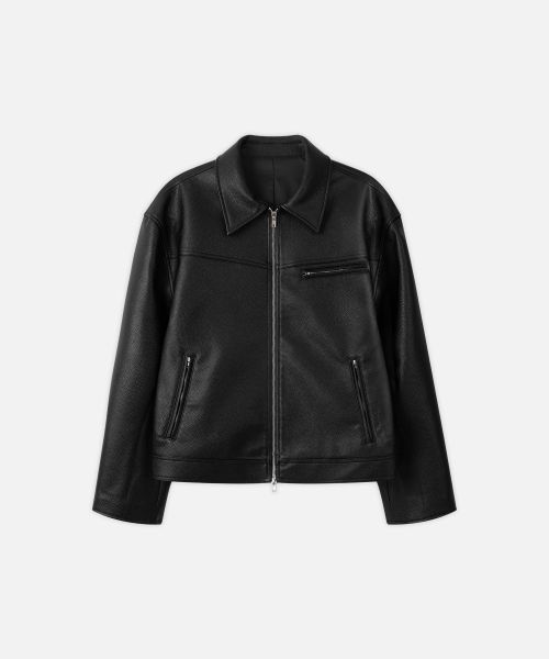 Cheap Draw Fit Russell Textured Single Leather Jacket [Black] DFJK6105BK
