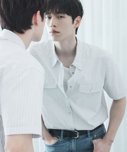 DRAW FIT Sagan Stripe Half Western Shirt [White] DFSH6204WH