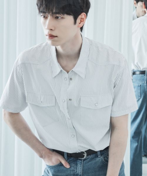 Order DRAW FIT Sagan Stripe Half Western Shirt [White] DFSH6204WH