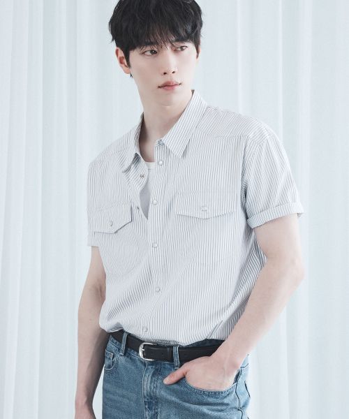 Lookbook DRAW FIT Sagan Stripe Half Western Shirt [White] DFSH6204WH
