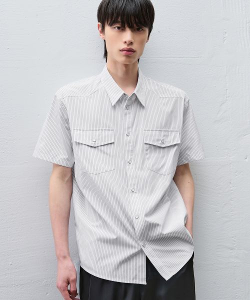 Shop DRAW FIT Sagan Stripe Half Western Shirt [White] DFSH6204WH