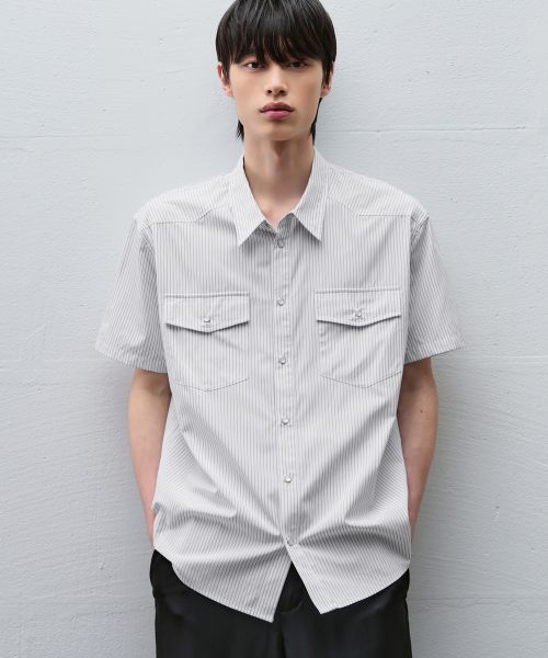Sizing DRAW FIT Sagan Stripe Half Western Shirt [White] DFSH6204WH