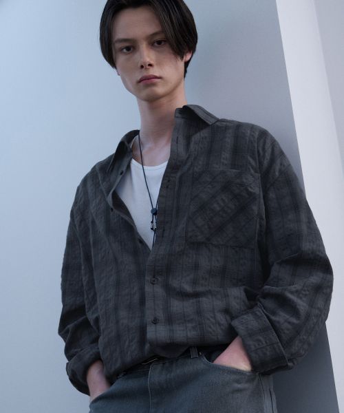 Lookbook DRAW FIT Seersucker Smoke Check Shirt [Charcoal] DFSH4206CC