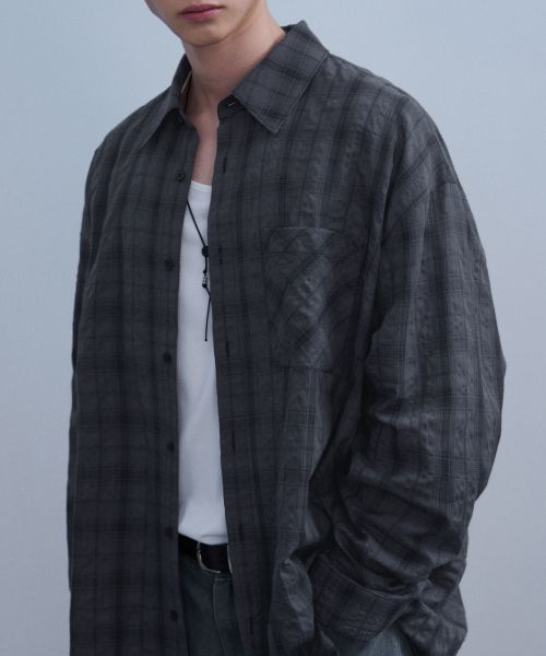 Purchase DRAW FIT Seersucker Smoke Check Shirt [Charcoal] DFSH4206CC