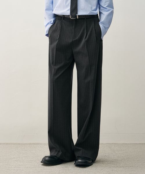 Order Draw Fit Two-Tuck Wide Pinstripe Slacks [Charcoal] DFPT5301CC
