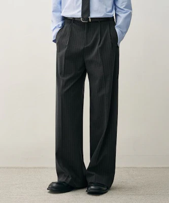 DRAW FIT 双褶宽松细条纹西裤(炭灰色) DFPT5301CC Order DRAW FIT 双褶宽松细条纹西裤(炭灰色) DFPT5301CC
