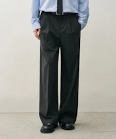 Lookbook DRAW FIT 雙摺寬版細條紋西裝褲【炭灰色】 DFPT5301CC
