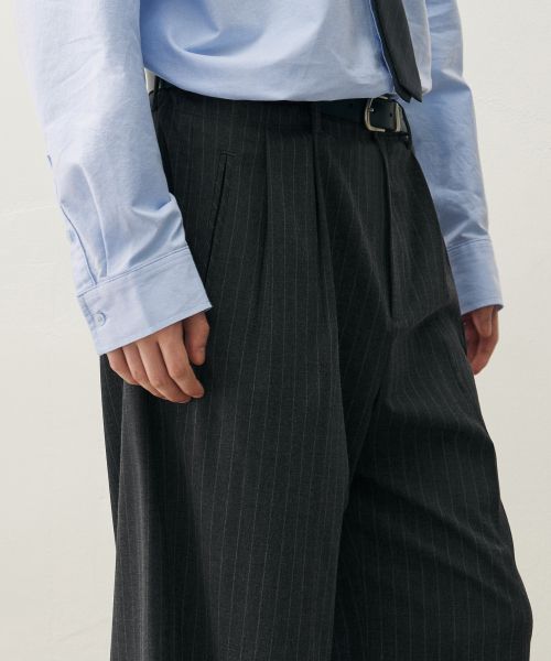 Shop Draw Fit Two-Tuck Wide Pinstripe Slacks [Charcoal] DFPT5301CC