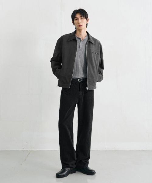 Lookbook Draw Fit Usual Semi Wide Denim Pants [Black] DFDN3302BK