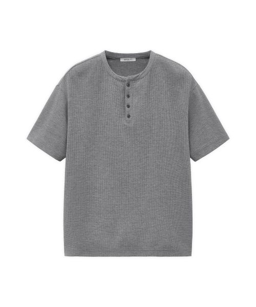 Purchase DRAW FIT Waffle Henley Half T-Shirt [Melange] DFTS5211ME