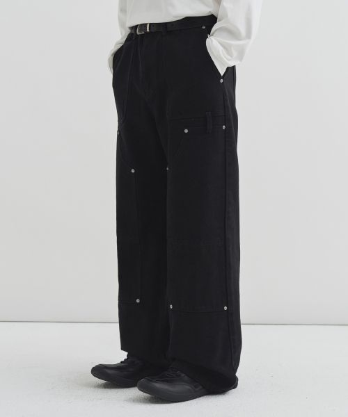 Draw Fit Washed Double Knee Carpenter Work Pants [Black] DFDN4303BK