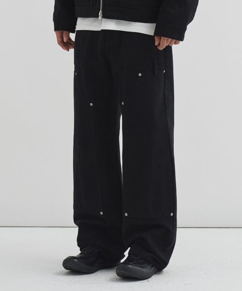 Order Draw Fit Washed Double Knee Carpenter Work Pants [Black] DFDN4303BK