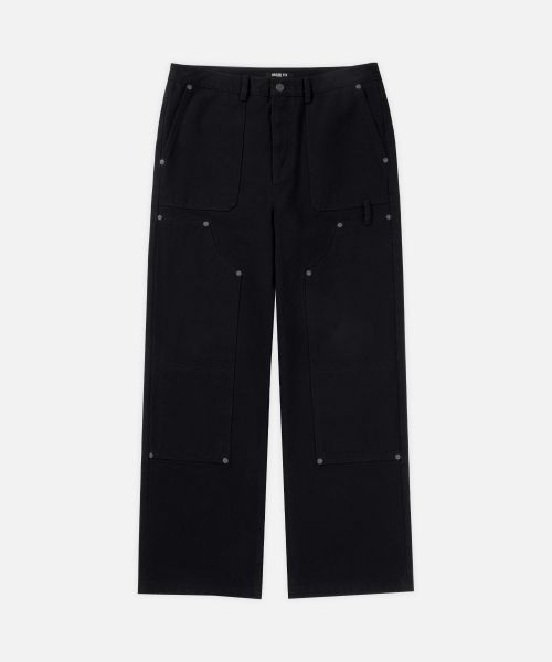 Lookbook Draw Fit Washed Double Knee Carpenter Work Pants [Black] DFDN4303BK