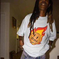 Details for Drew House Astroid Smile Cartoon Logo Tee Blue Unisex Short Sleeve Shirt. DR-SS21-140