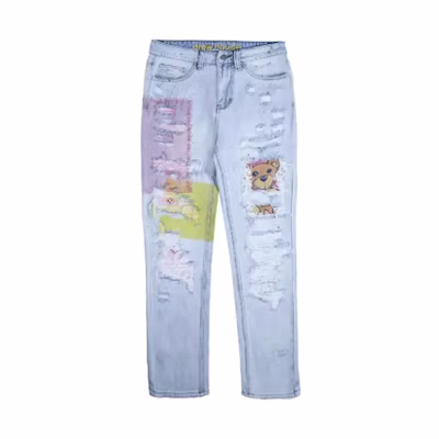 Drew House Bear Series Smiley Distressed Jeans Unisex Bleached Indigo DR-SS20-013