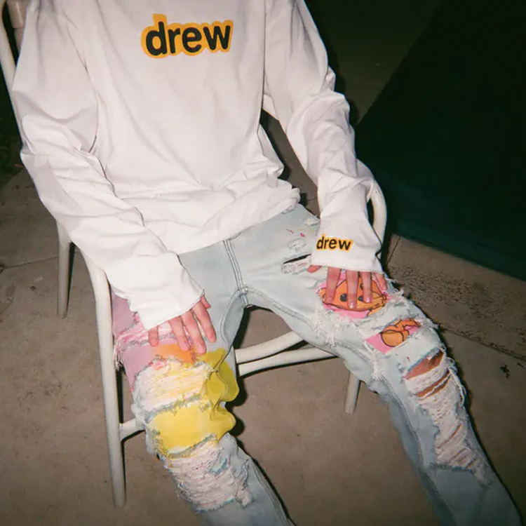 Shop Drew House Bear Series Smiley Jeans Unisex Indigo Peluntur Distressed. DR-SS20-013