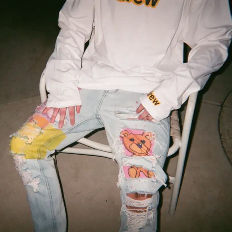 Details for Drew House Bear Series Smiley Jeans Unisex Indigo Peluntur Distressed. DR-SS20-013