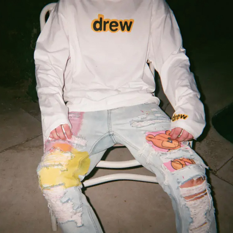 Sizing Drew House Bear Series Smiley Jeans Unisex Indigo Peluntur Distressed. DR-SS20-013