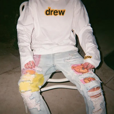 Drew House Bear Series Smiley Jeans Unisex Indigo Peluntur Distressed. DR-SS20-013 Sizing Drew House Bear Series Smiley Jeans Unisex Indigo Peluntur Distressed. DR-SS20-013