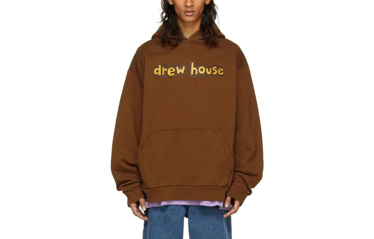 Drew House Brown Logo Printed Fleece Pullover Hoodie Unisex Brown. DR-SS22-671