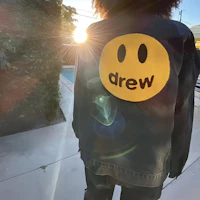 Shop Drew House Chenille Smiley Face Denim Jacket Unisex Black DR-SS20-016
