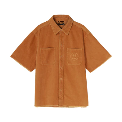 Drew House Corduroy Distressed Hem Short Sleeve Shirt Unisex Brown. DR-SS21-56