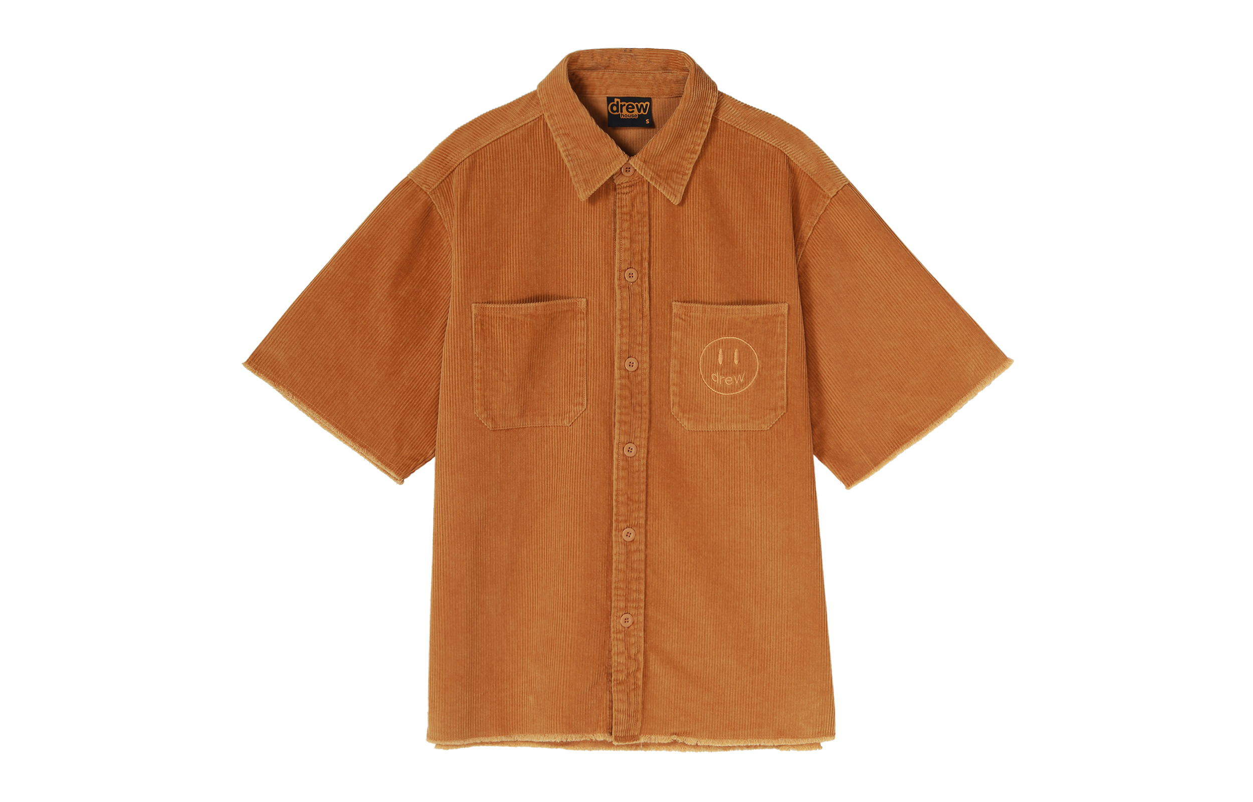 Order Camisa Unisex Marrón Drew House Manga Corta de Pana con Dobladillo Desgastado. DR-SS21-56