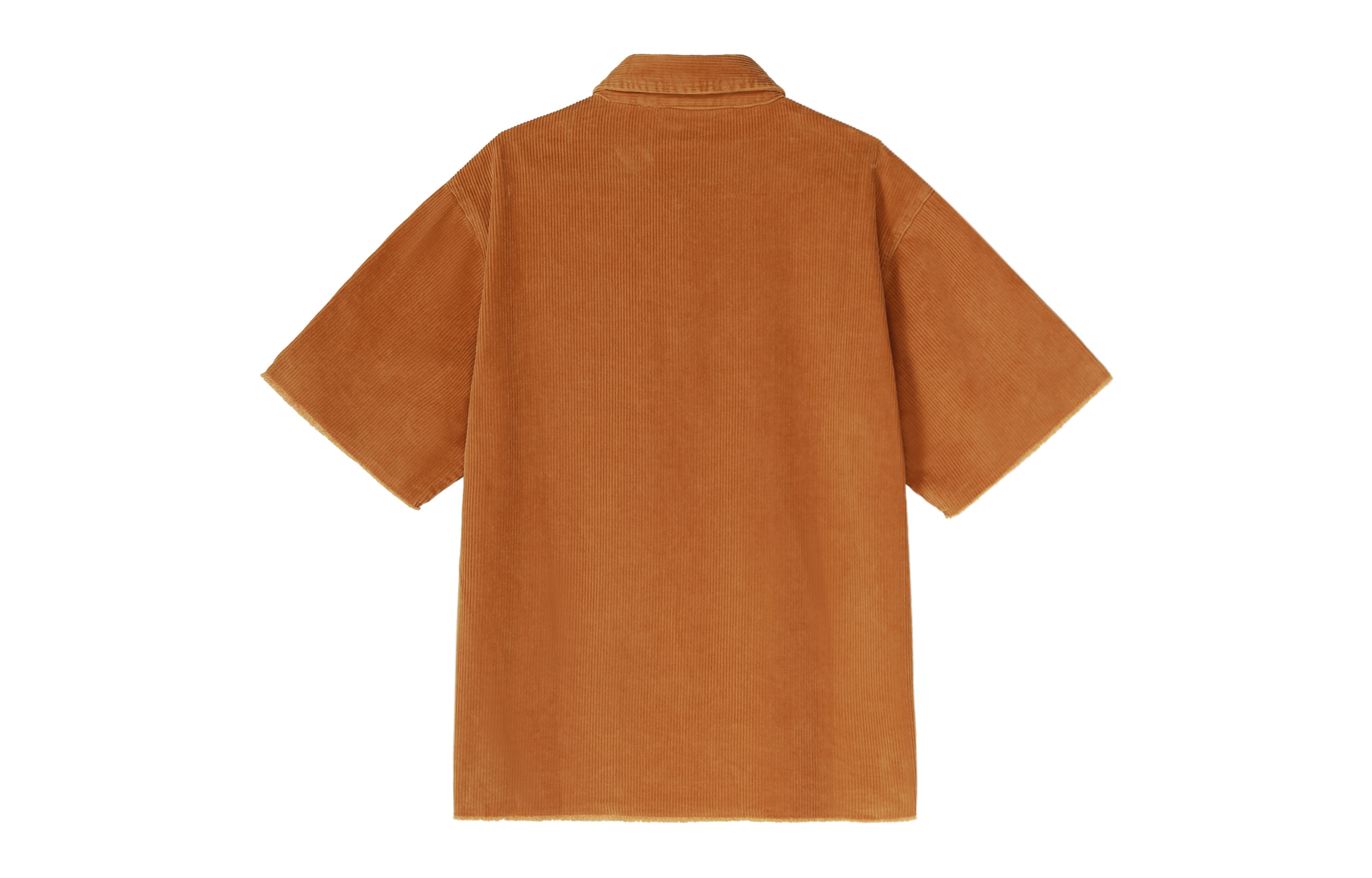 Lookbook Camisa Unisex Marrón Drew House Manga Corta de Pana con Dobladillo Desgastado. DR-SS21-56