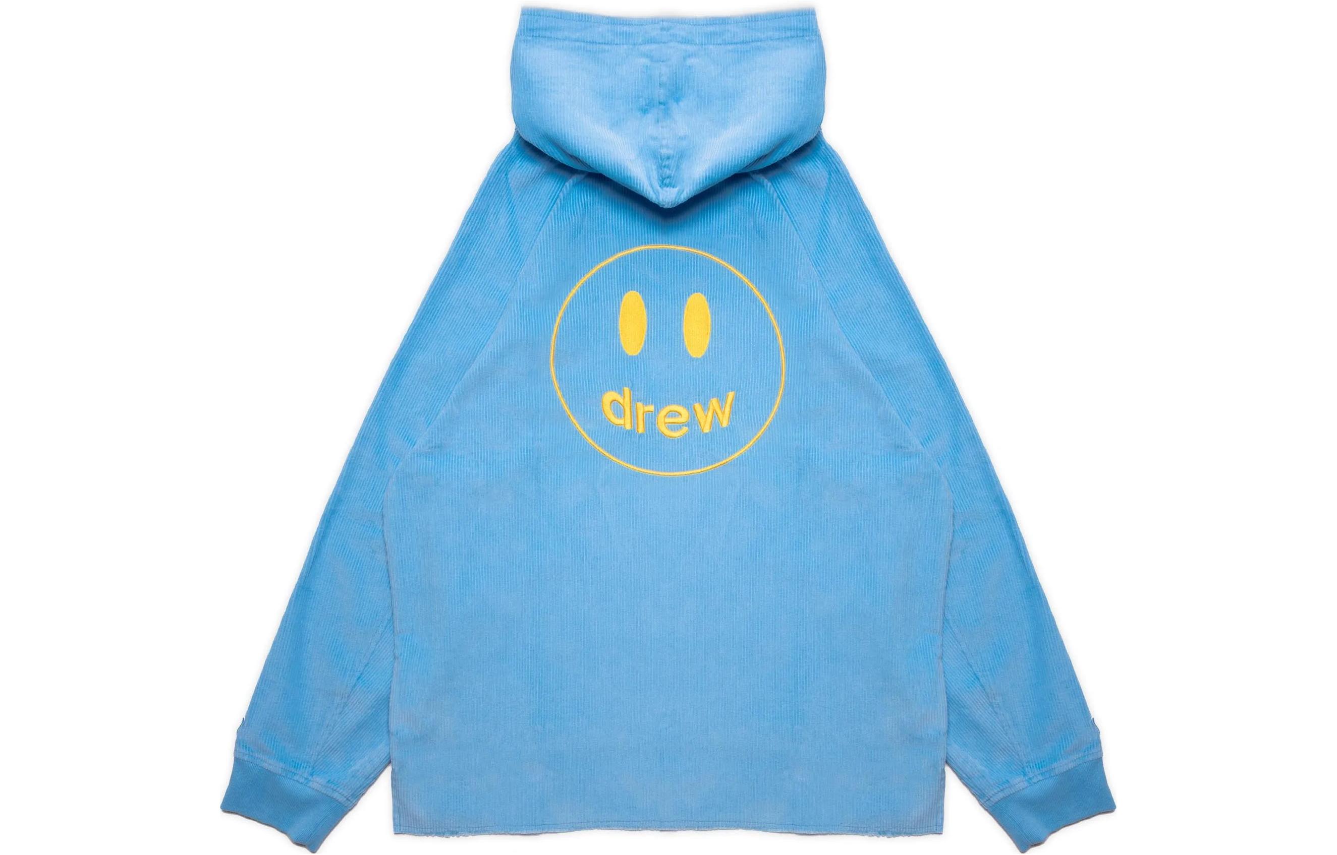 Drew House Corduroy Hoodie Pacific Blue SS22 Unisex Cartoon Smile Embroidery. DR-SS22-402