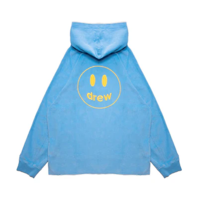 Drew House Corduroy Hoodie Pacific Blue SS22 Unisex Cartoon Smile Embroidery. DR-SS22-402