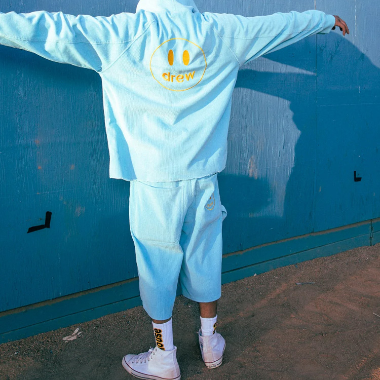 Drew House Corduroy Hoodie Pacific Blue SS22 Unisex Cartoon Smile Embroidery. DR-SS22-402 圖 5