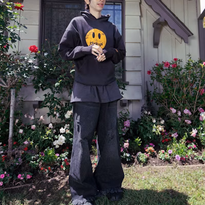 Drew House Deconstructed Mascot Hoodie 'Faded Black' Shop Drew House Deconstructed Mascot Hoodie 'Faded Black'