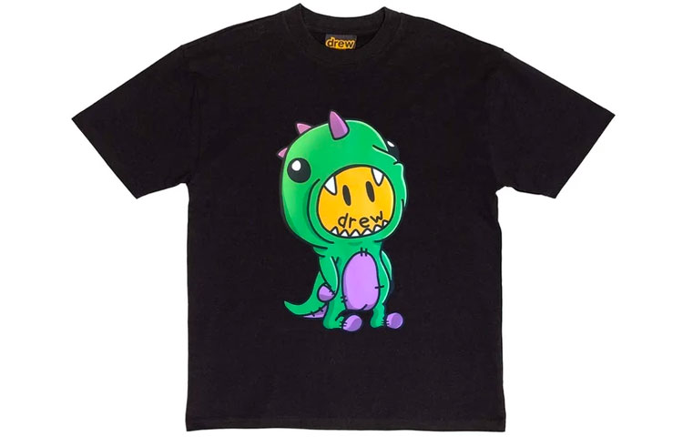 Drew House Dinodrew Smiley Dinosaur Graphic Tee Black Unisex Short Sleeve T-Shirt. DR-FW21-083
