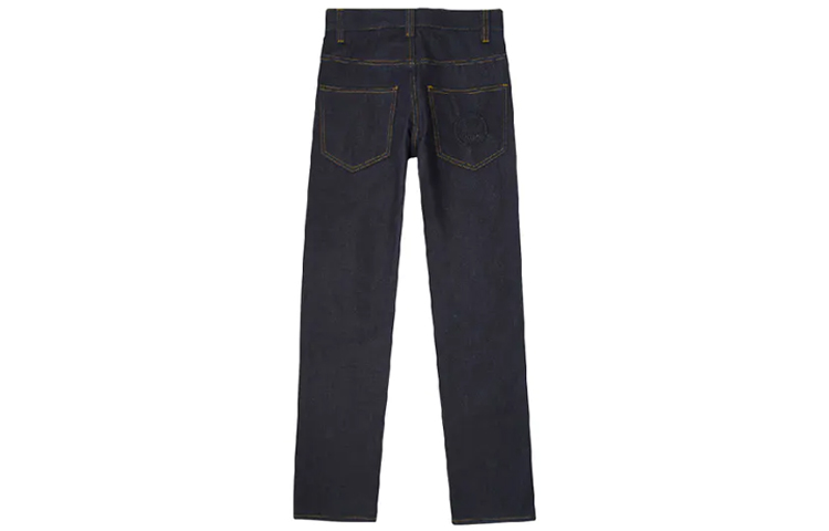 Lookbook 드류 하우스 자수 로고 스트레이트 핏 청바지 유니섹스 빈티지 딥 블루 데님 DR-FW20-98