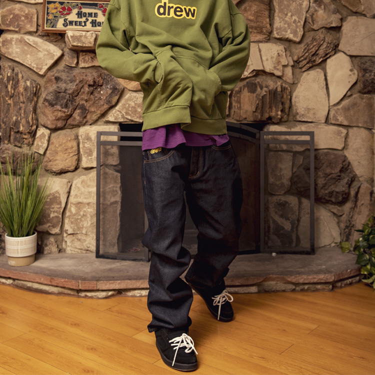 Details for 드류 하우스 자수 로고 스트레이트 핏 청바지 유니섹스 빈티지 딥 블루 데님 DR-FW20-98