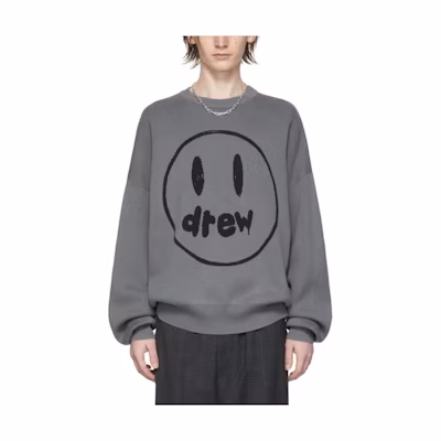 Drew House Expression Logo Jacquard Crewneck Knit Sweater Grey for Men. DR-SS22-181